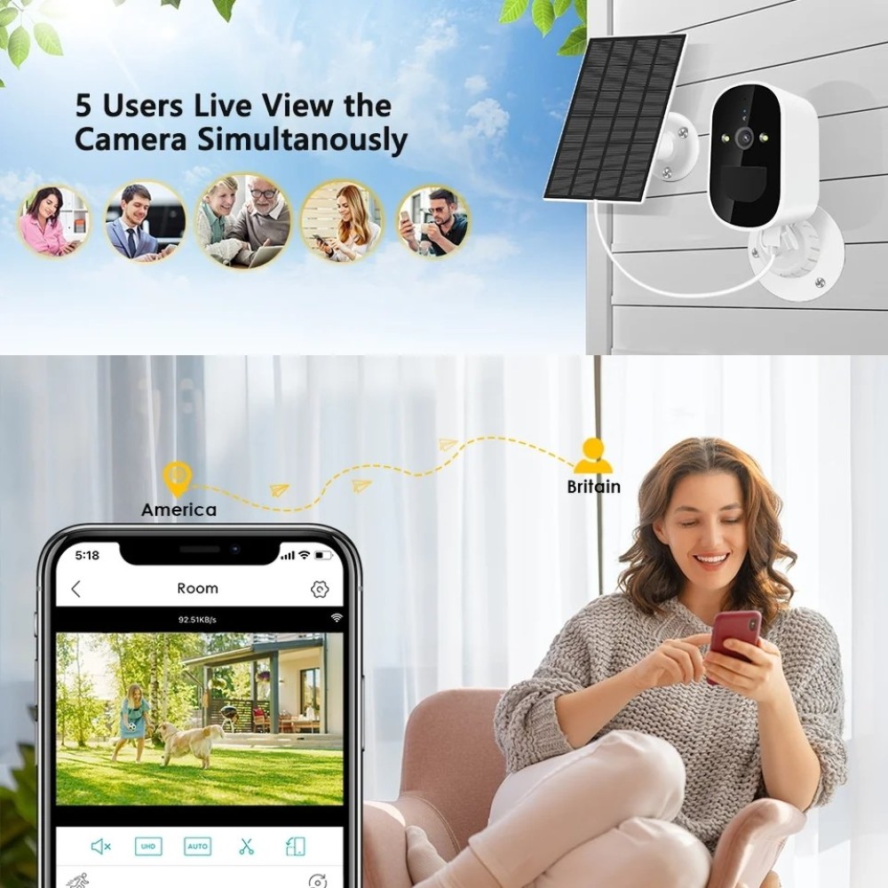 Wireless Solar Wifi Camera CCTV Security Camera Outdoor Full HD 1080P Audio IP Camera With 6000mAh Rechargeable Battery (32GB additional Memory Card)