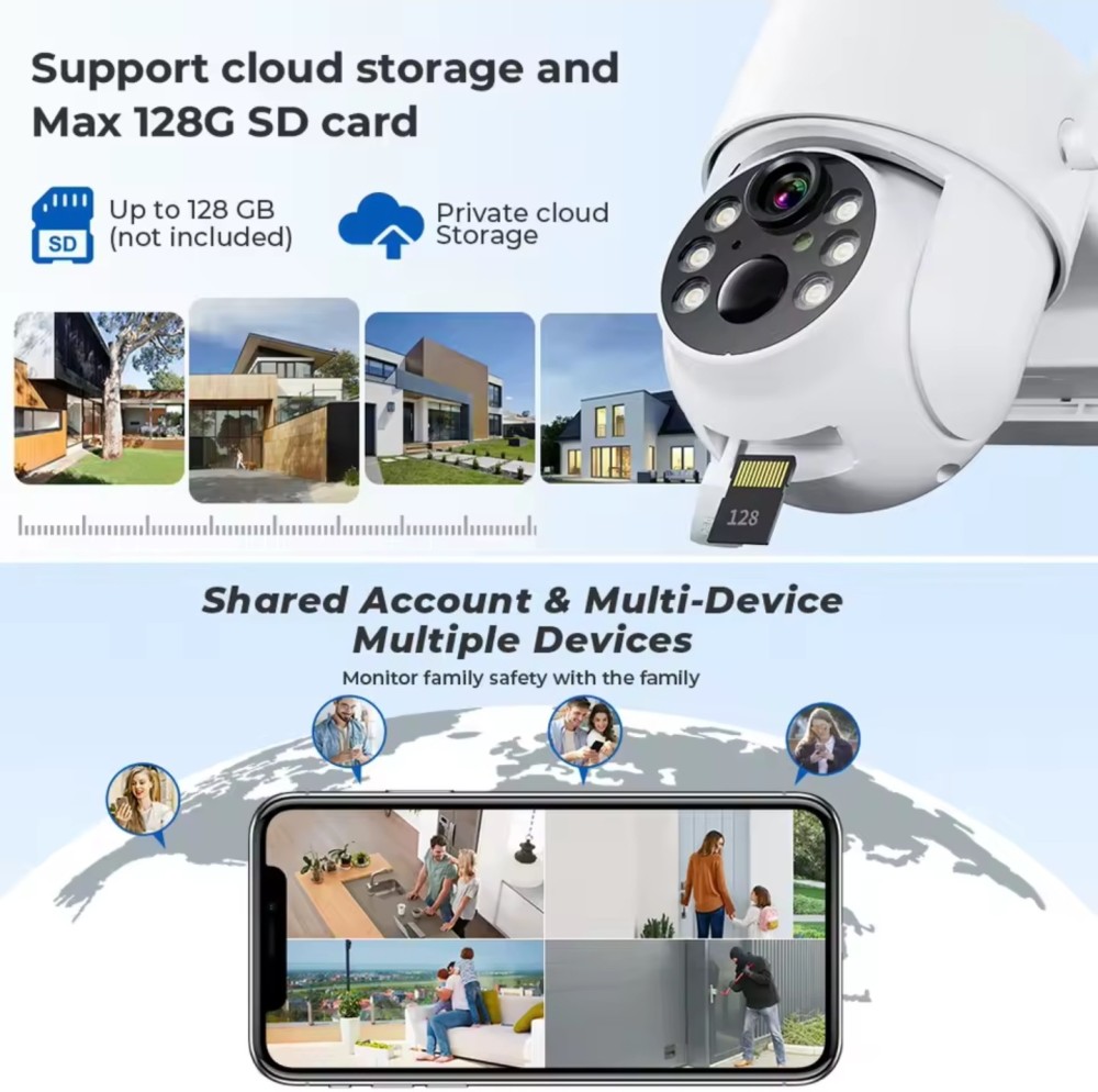 Rotational Wireless Solar Wifi Camera CCTV Security Camera Outdoor Full HD 1080P Audio IP Camera With 6000mAh Rechargeable Battery (64GB Additional Memory Card)