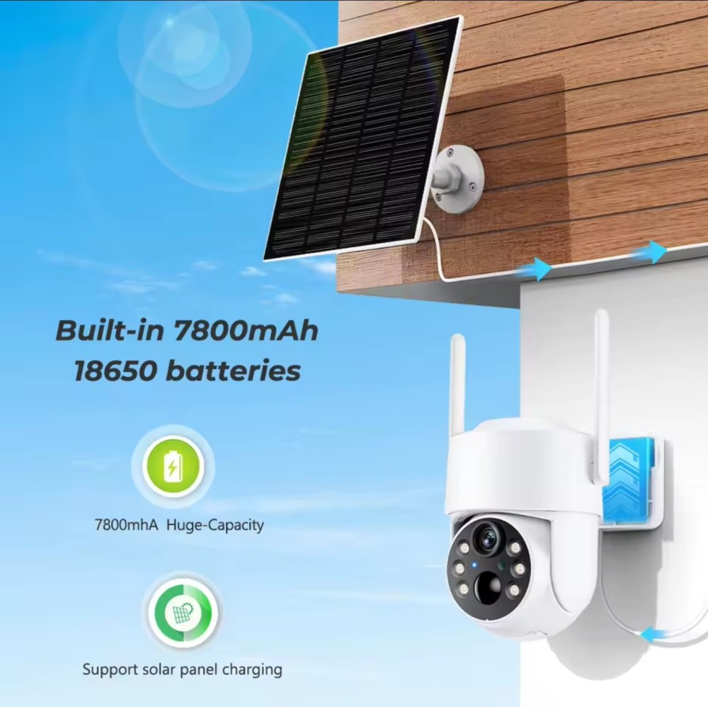 Rotational Wireless Solar Wifi Camera CCTV Security Camera Outdoor Full HD 1080P Audio IP Camera With 6000mAh Rechargeable Battery (64GB Additional Memory Card)