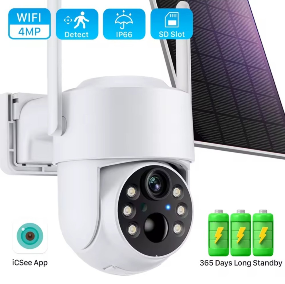 Rotational Wireless Solar Wifi Camera CCTV Security Camera Outdoor Full HD 1080P Audio IP Camera With 6000mAh Rechargeable Battery (64GB Additional Memory Card)