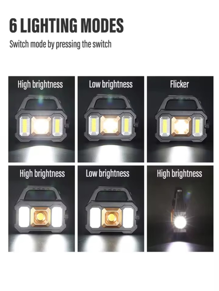 High Power Led Flashlights Rechargeable Camping Work Light Multi Functional Portable Light Solar Charging Lighting Modes