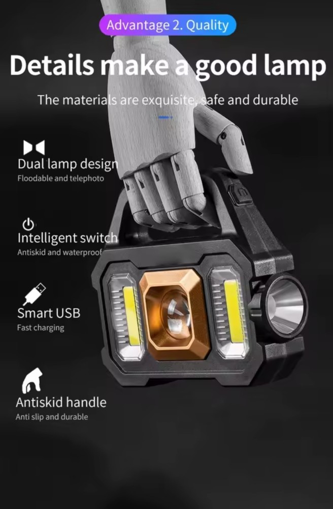 High Power Led Flashlights Rechargeable Camping Work Light Multi Functional Portable Light Solar Charging Lighting Modes