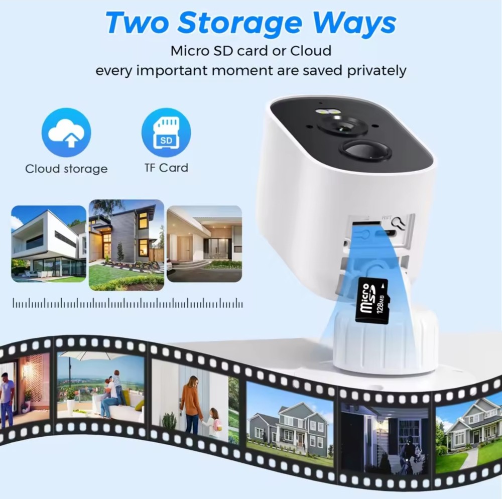 Wireless Solar Wifi Camera CCTV Security Camera Outdoor Full HD 1080P Audio IP Camera With 6000mAh Rechargeable Battery(64Gb additional memory card)