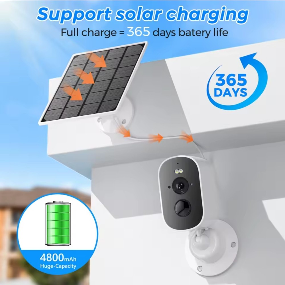 Wireless Solar Wifi Camera CCTV Security Camera Outdoor Full HD 1080P Audio IP Camera With 6000mAh Rechargeable Battery(128Gb Additional memory card)