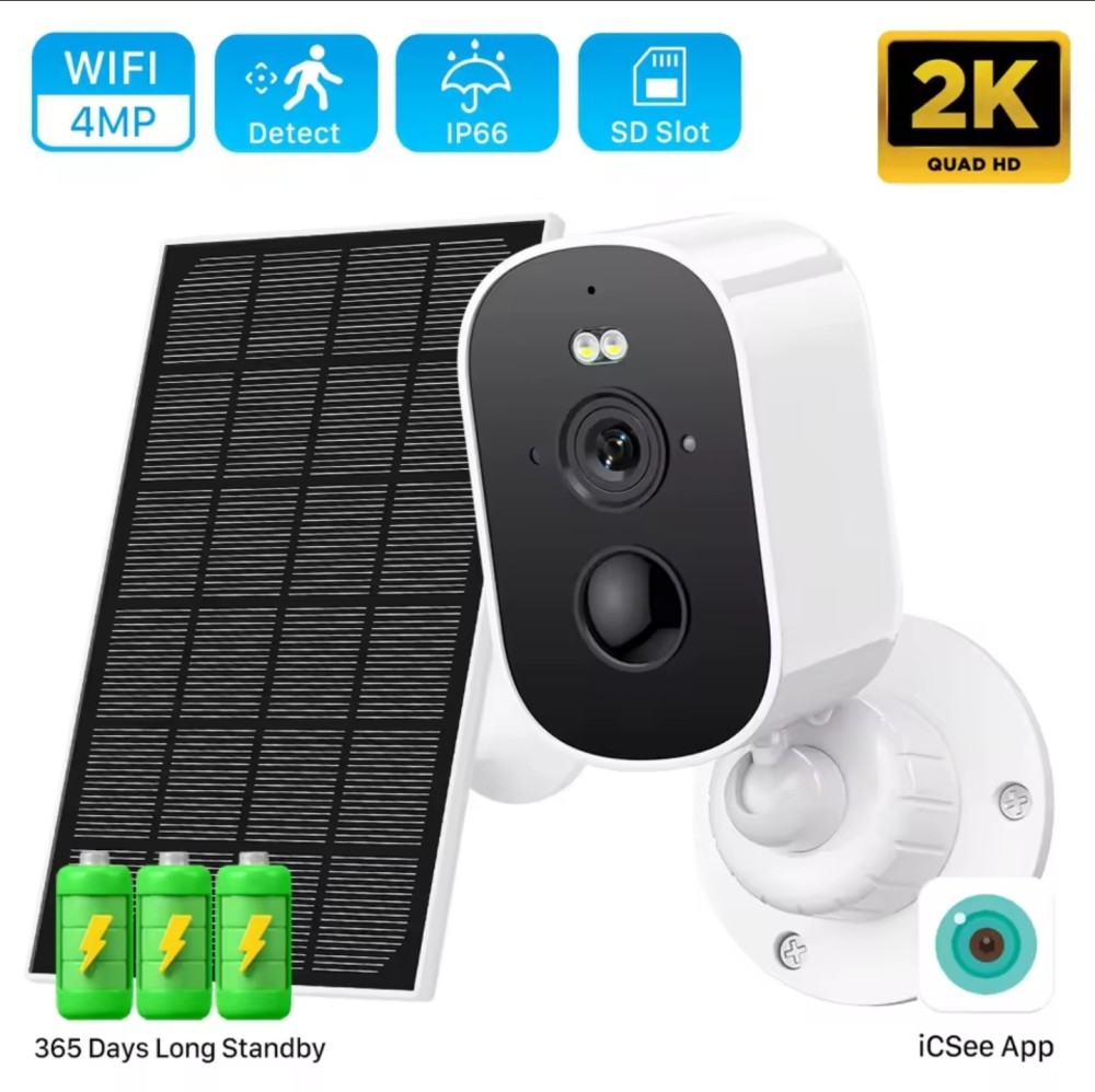 Wireless Solar Wifi Camera CCTV Security Camera Outdoor Full HD 1080P Audio IP Camera With 6000mAh Rechargeable Battery(128Gb Additional memory card)